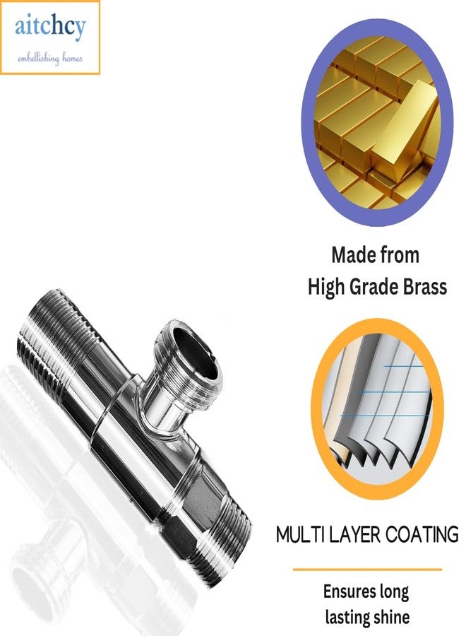 Aitchcy Brass Tee Connector | 15mm (1/2"BSP) Inner & Outer Thread | Polished CP Finish | Multi-Functional 3-Way Pipe Fitting for Water Supply with Teflone Tape | 3 Way Tee Mix (3 Way Tee with Adapter) - Image 5
